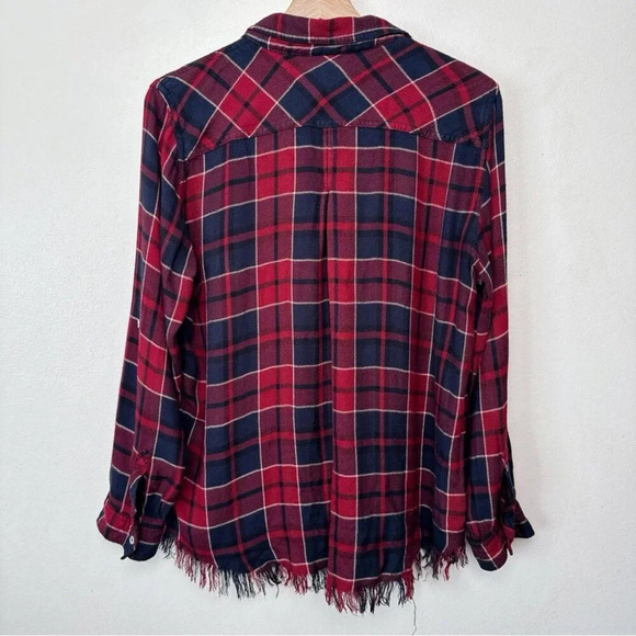Nanette Lepore Womens  Xlarge Plaid Rayon Fringe Hem Button Shirt - Picture 13 of 13